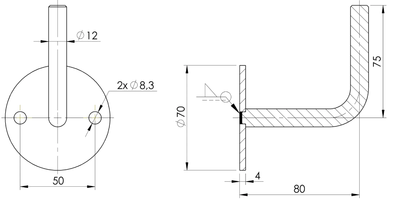 Handlaufhalter V2A, 70x4mm, 2 Bohrungen gesenkt