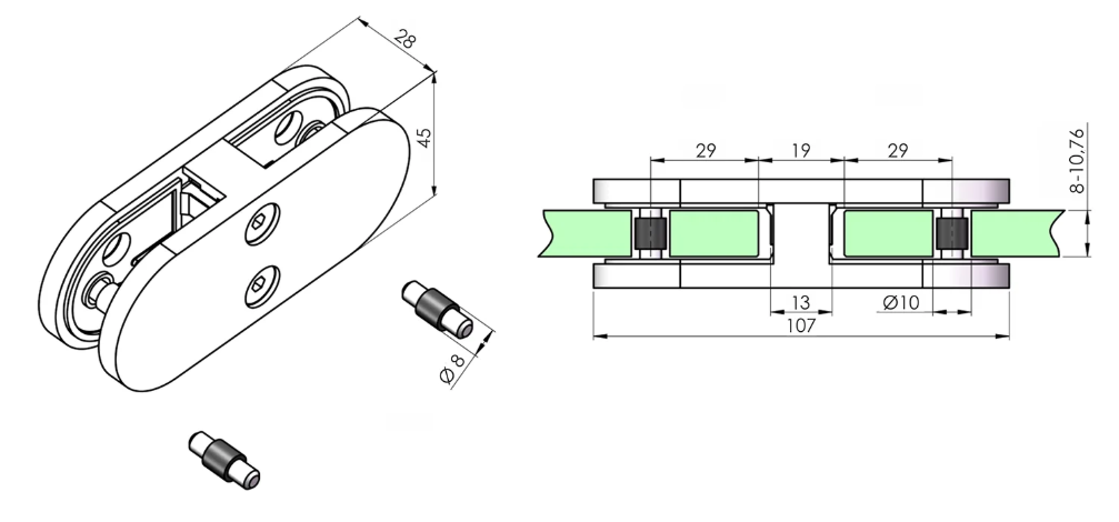Glasklemme 180 Grad halbrund 107x28mm – Edelstahl V4A, mit abP