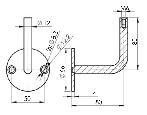Handlaufhalter mit Innengewinde M6 V2A, 66x4mm, 2 Bohrungen gesenkt