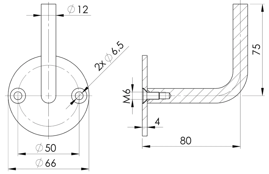 Handlaufhalter V2A, 66x4mm, 2 Bohrungen gesenkt