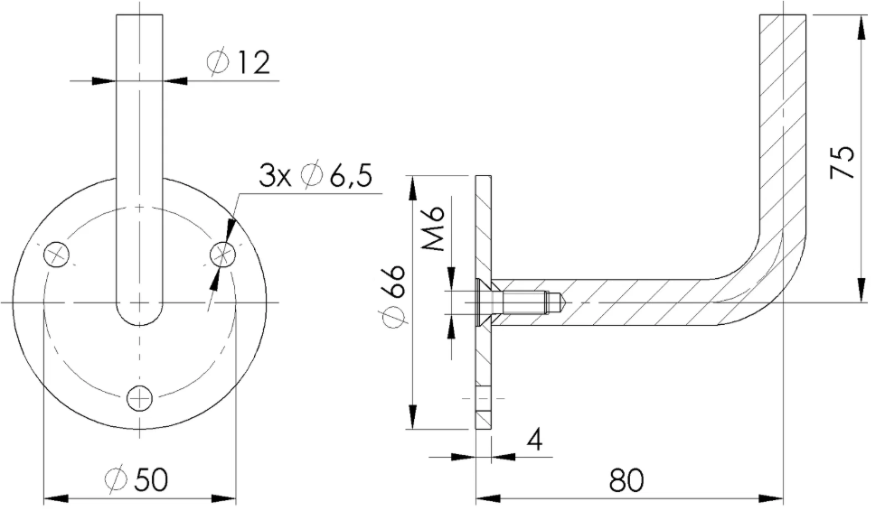 Handlaufhalter V2A, 66x4mm, 3 Bohrungen
