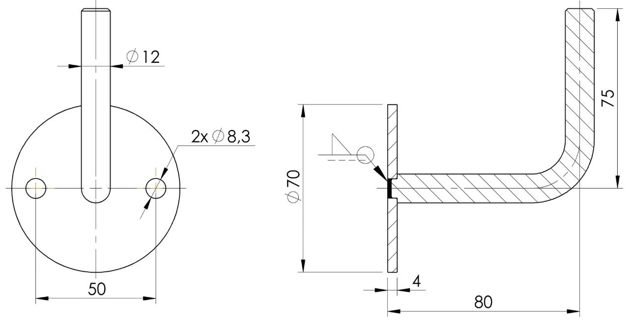 Handlaufhalter V2A, 70x4mm, 2 Bohrungen