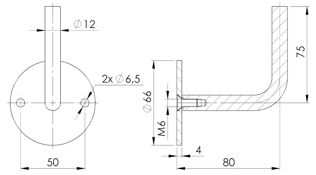 Handlaufhalter V2A, 66x4mm, 2 Bohrungen