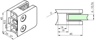 Glasklemme eckig 45x45mm ohne Sicherung – Edelstahl V2A/V4A/Zink, mit abP