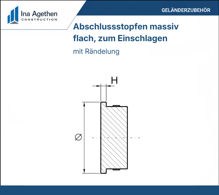 Edelstahl Abschlussstopfen V2A massiv flach geschliffen