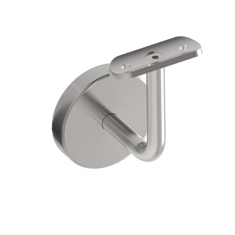 Ansicht Edelstahl Handlaufhalter mit Anschraubplatte 42,4mm und Cliprosette V2A, 70x2mm, 3 Bohrungen