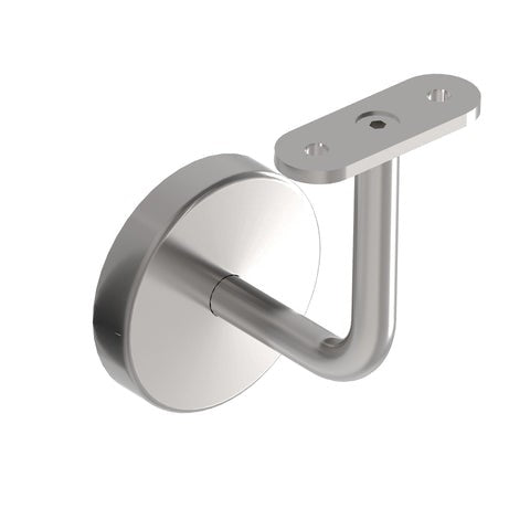 Ansicht Edelstahl Handlaufhalter mit Anschraubplatte flach und Cliprosette V2A, 70x2mm, 3 Bohrungen