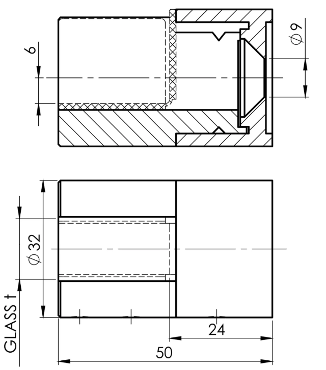 Glashalter V4A Anschluss flach, Ausführung links