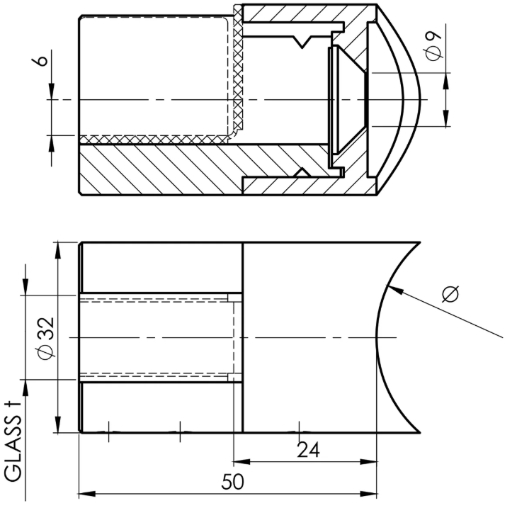 Glashalter V4A Anschluss 42,4mm, Ausführung links