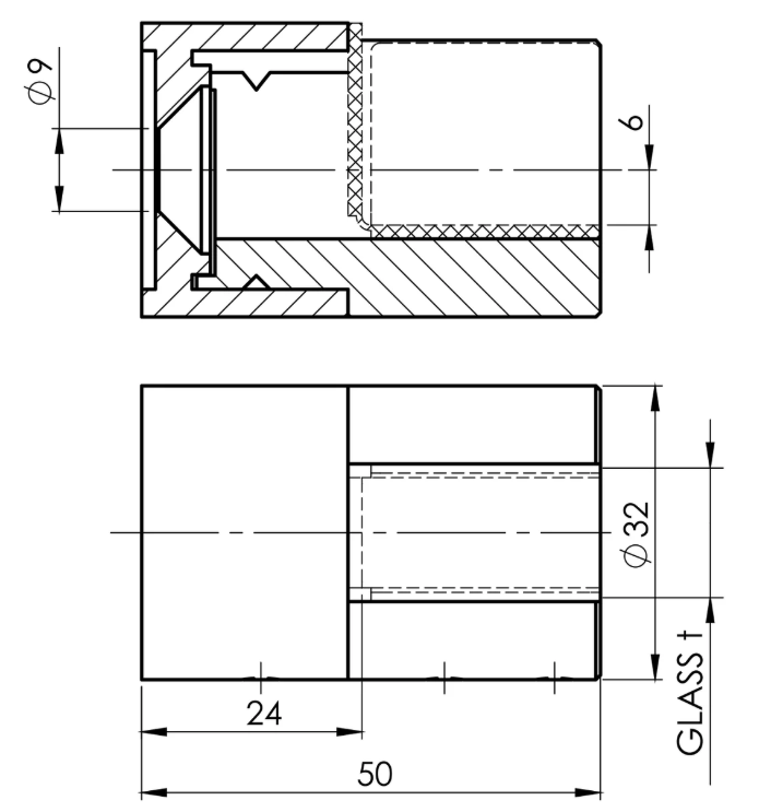 Glashalter V4A Anschluss flach, Ausführung rechts
